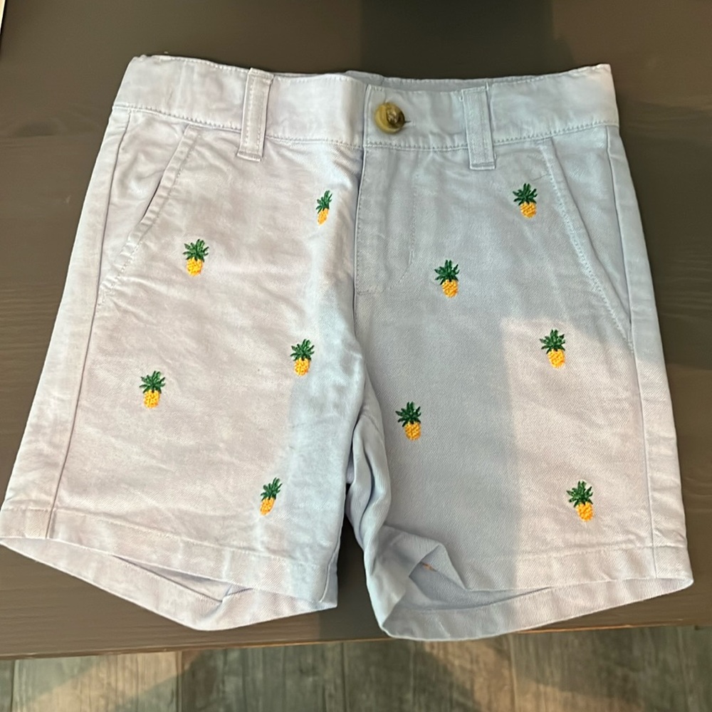 Janie and Jack Light Blue Shorts with Yellow & Green Pineapple Embroidery